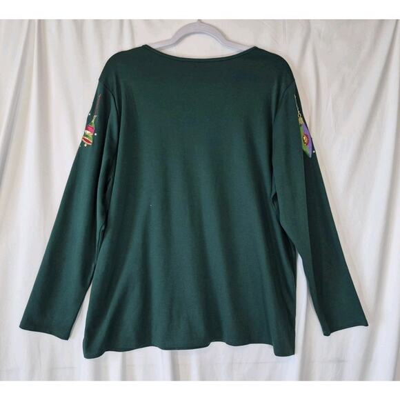Quacker Factory Womens Emerald Green Holiday Christmas Embroidered Sweater XL - Picture 6 of 8
